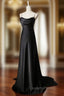 Black Satin Spaghetti Straps Pleats Evening Prom Dress