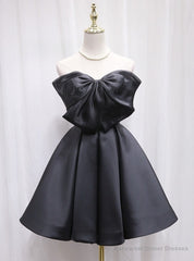 Black Satin Strapless Bow Homecoming Dress