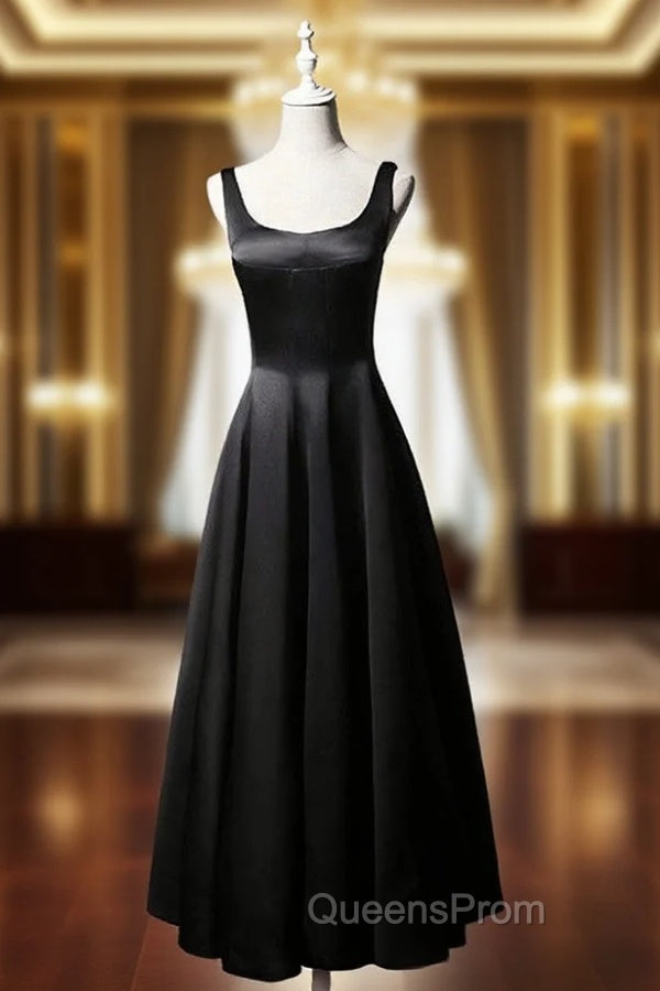 Black Satin Straps Black Short Evening Prom Dress Main image