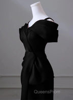 Black Satin Sweetheart Straps Long Evening Dress, Black Long Evening Prom Dress