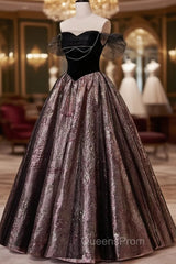 Black Satin Tulle Long Evening Prom Dress, A-Line Off Shoulder Evening Dress Evening Dress