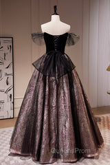 Black Satin Tulle Long Evening Prom Dress, A-Line Off Shoulder Evening Dress Evening Dress