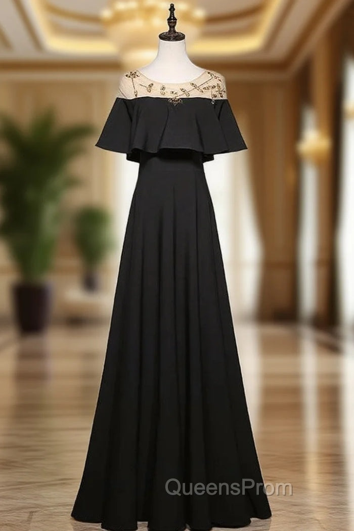 Black Scoop Neck Beading Evening Prom Dress