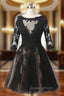Black Scoop Neck Homecoming Dress Half Sleeves Knee Length