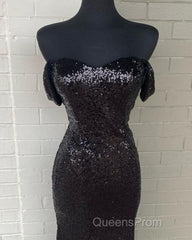 Black Sequin Off Shoulder Mermaid Dress