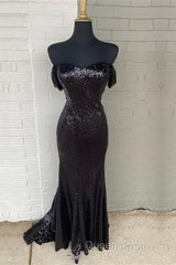Black Sequin Off Shoulder Mermaid Dress