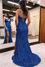 Black Sequined Spaghetti Straps Prom Dress