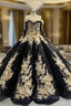 Black Sequins Long Sleeve Appliques Evening Prom Dress