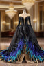 Black Sequins Long Sleeve Feather Evening Prom Dress