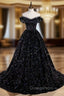 Black Sequins Off the Shoulder Evening Prom Dress