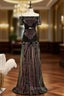 Black Sequins Off the Shoulder Short Sleeve Evening Prom Dress