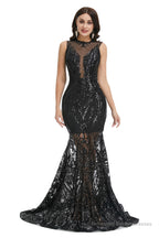 Sequins Sleeveless Floor Length Crew Neck Prom Dresses