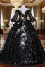 Black Sequins Straps Short Sleeve Quinceanera Dress