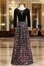 Black Sequins Velvet Long Sleeve Evening Prom Dress