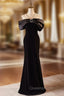 Black Sheath Velvet Pearls Evening Prom Dress