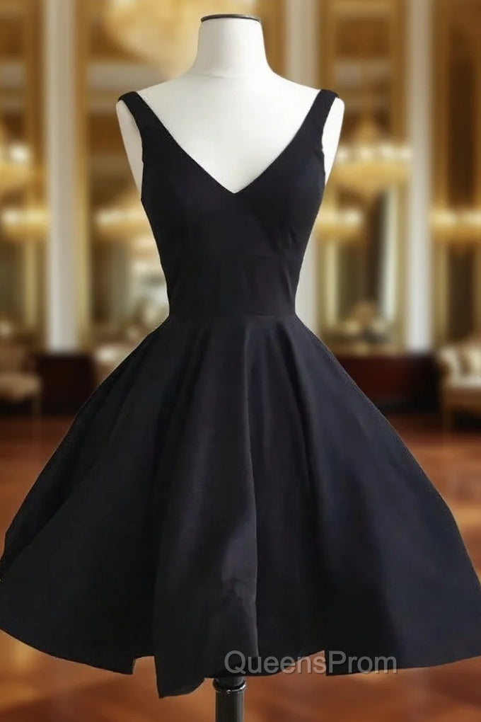 Black Short A-Line Evening Dress Featuring Plunge V Sleeveless Bodice Main image