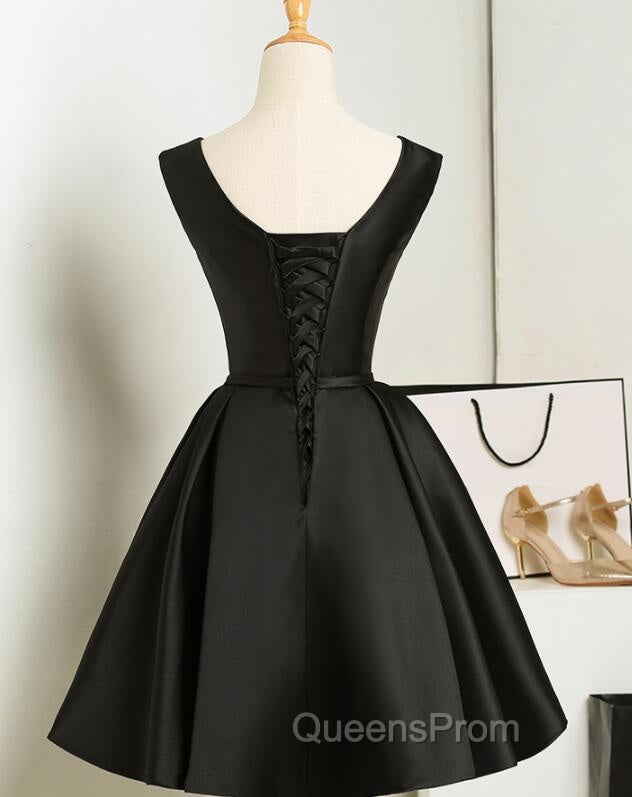 Black Short V-neckline Knee Length Party Dress, Black Homecoming Dress Evening Prom Dress Secondary image