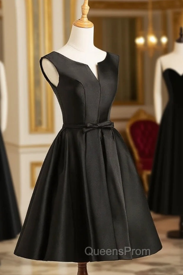 Black Short V-neckline Knee Length Party Dress, Black Homecoming Dress Evening Prom Dress