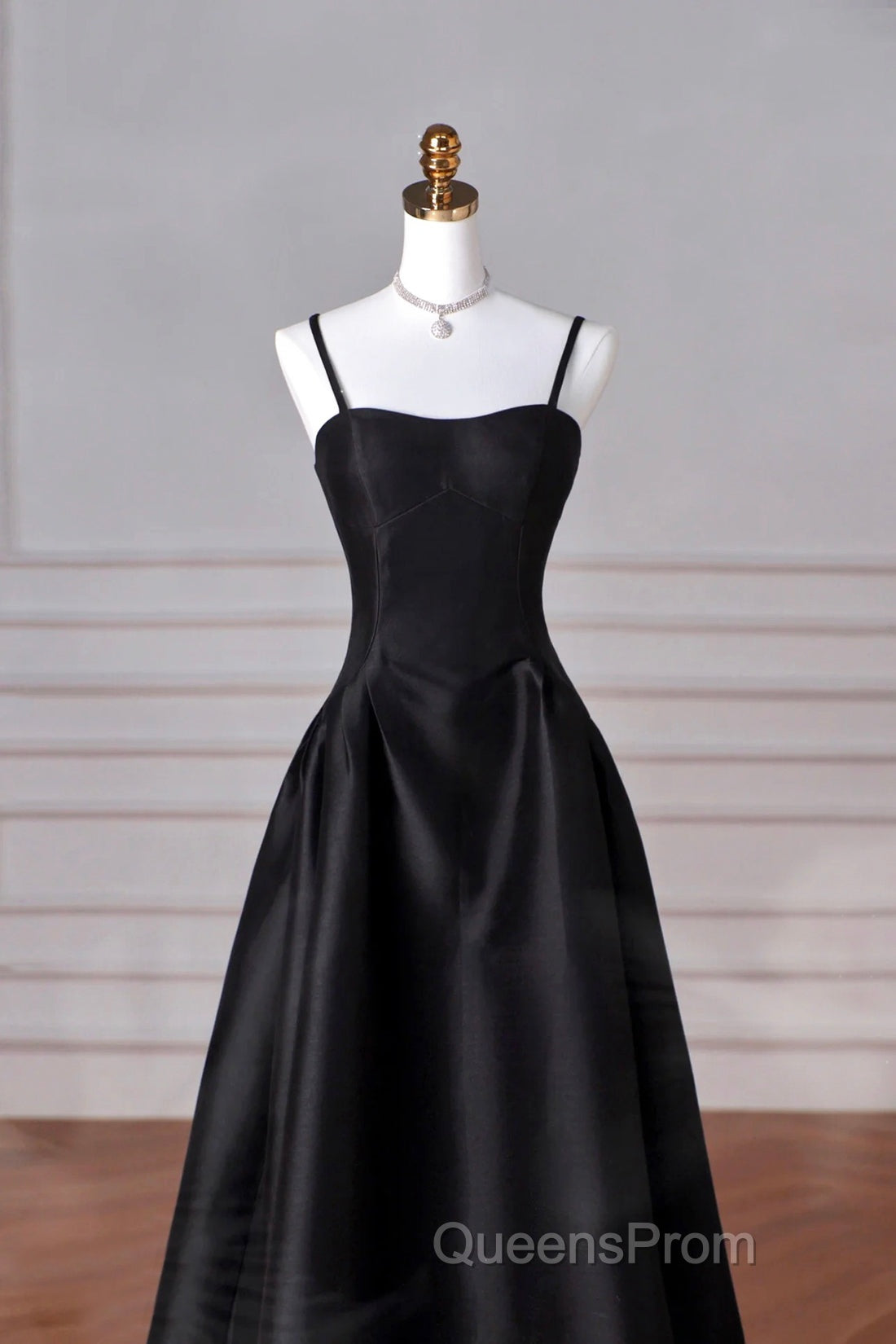Black Spaghetti Strap Satin Long Evening Prom Dress, A-Line Backless Evening Party Dress Secondary image