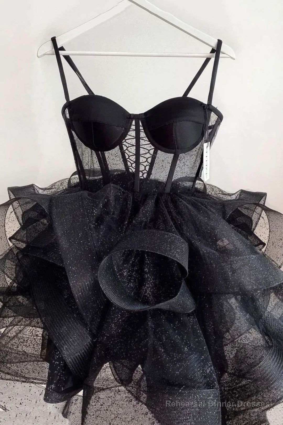 Black Spaghetti Straps Ruffles Homecoming Dress, Cute A-Line Party Dress Secondary image