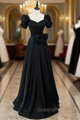 Black Square Puff Sleeve Beading Evening Prom Dress