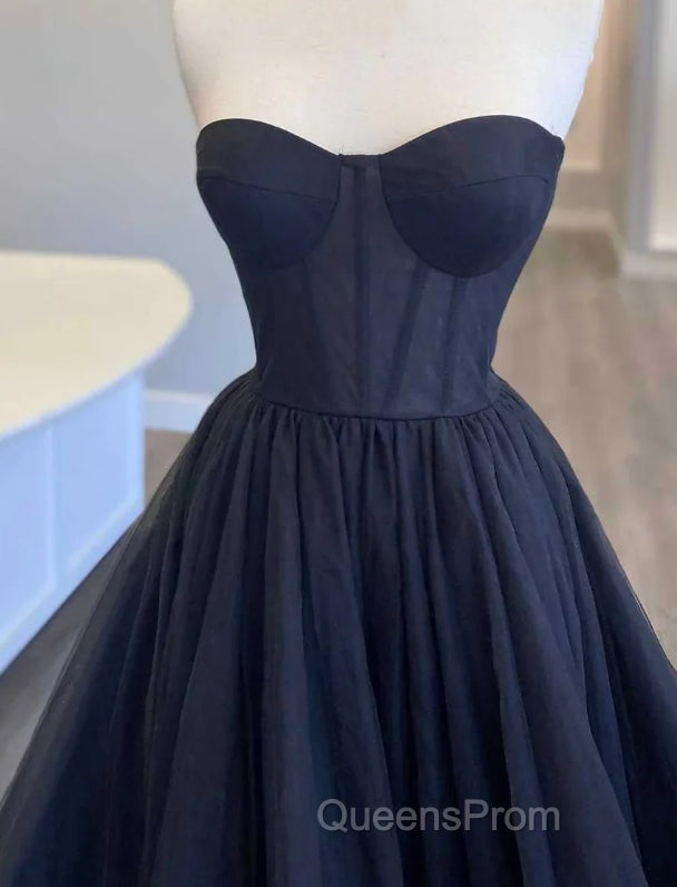 Black Strapless Long Evening Prom Dress with Ruffle Skirt