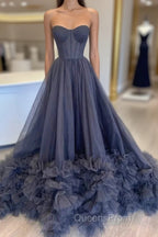 Black Strapless Long Evening Prom Dress with Ruffle Skirt