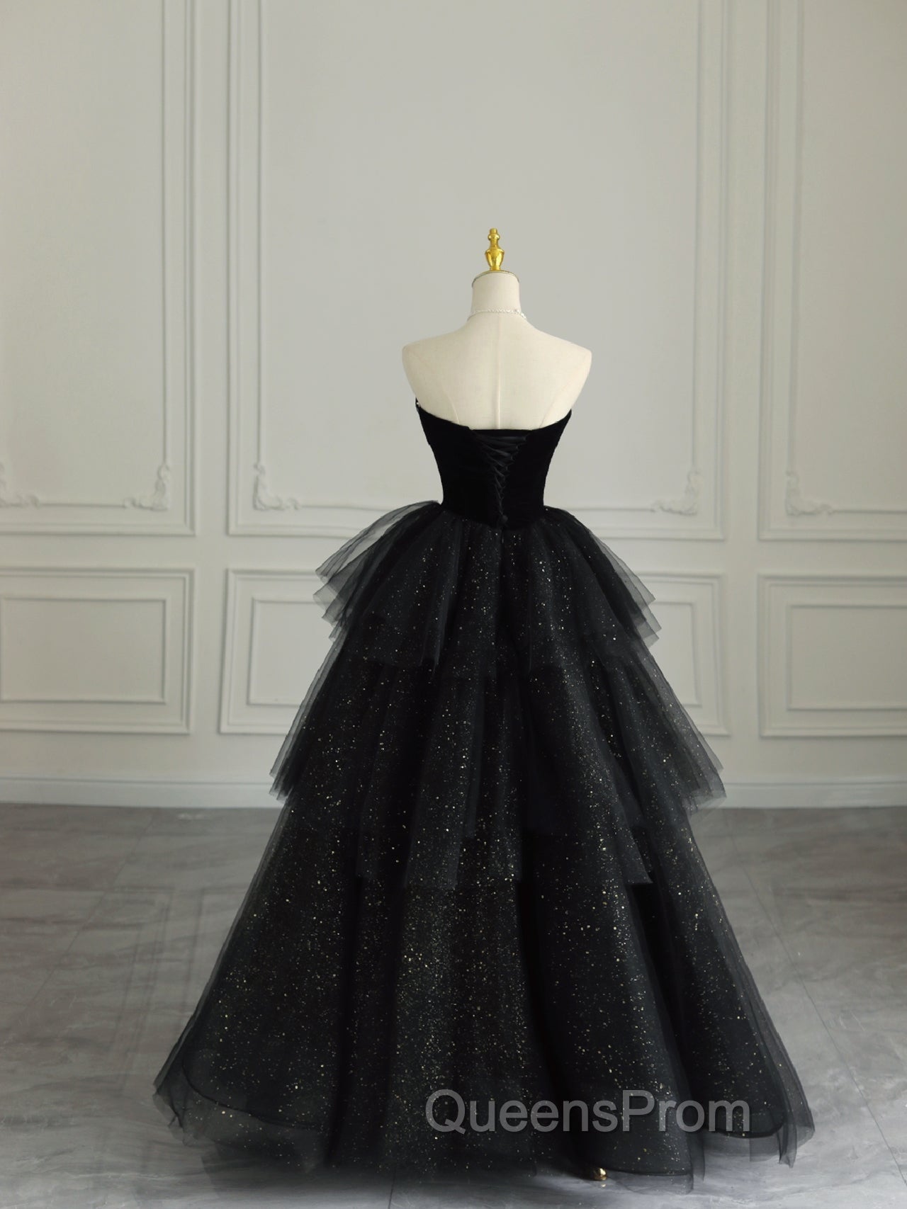 Black Strapless Layered Velvet Tulle Long Evening Prom Dress Evening Dress Secondary image