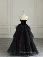 Black Strapless Layered Velvet Tulle Long Evening Prom Dress Evening Dress