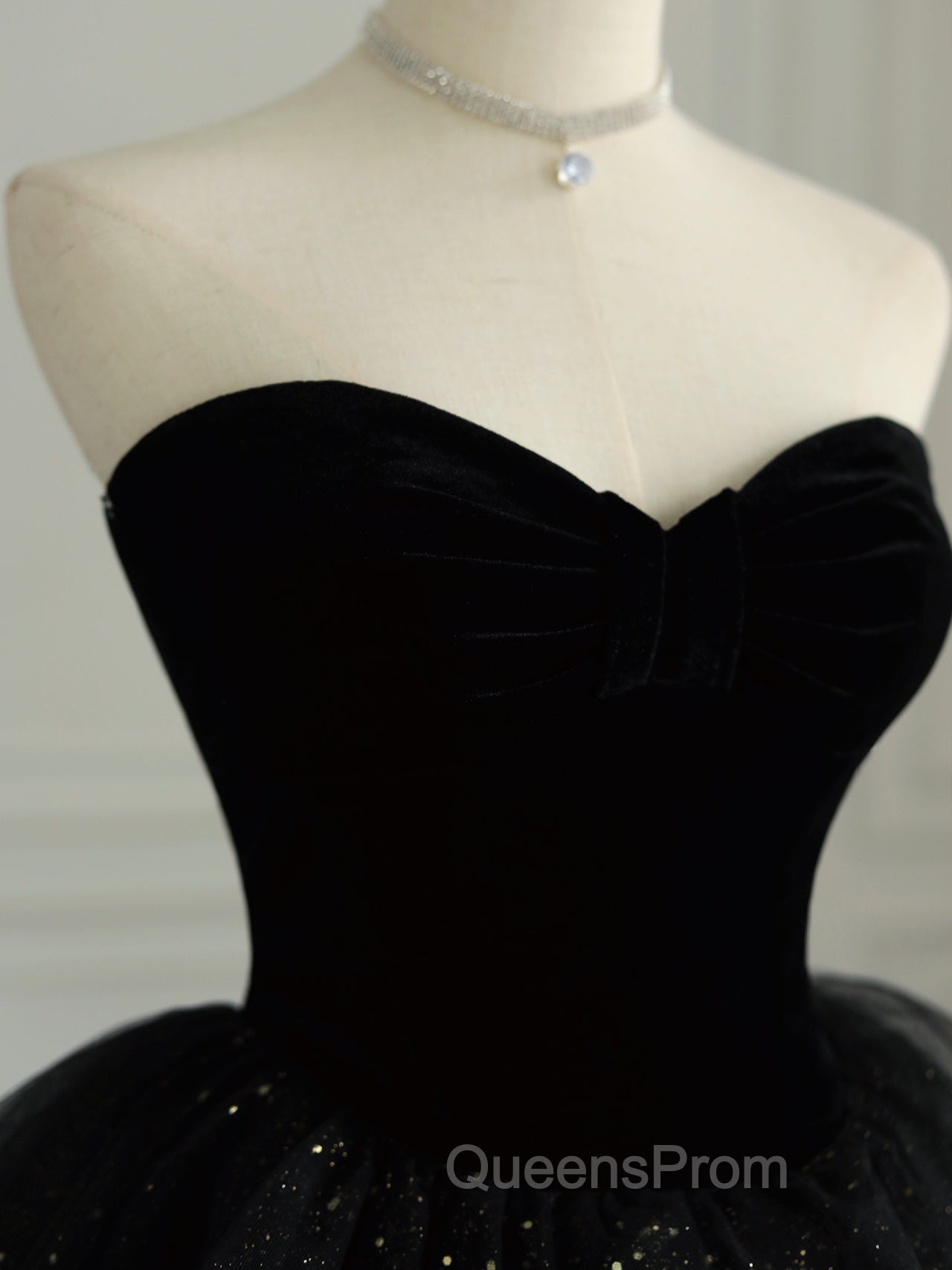 Black Strapless Layered Velvet Tulle Long Evening Prom Dress Evening Dress