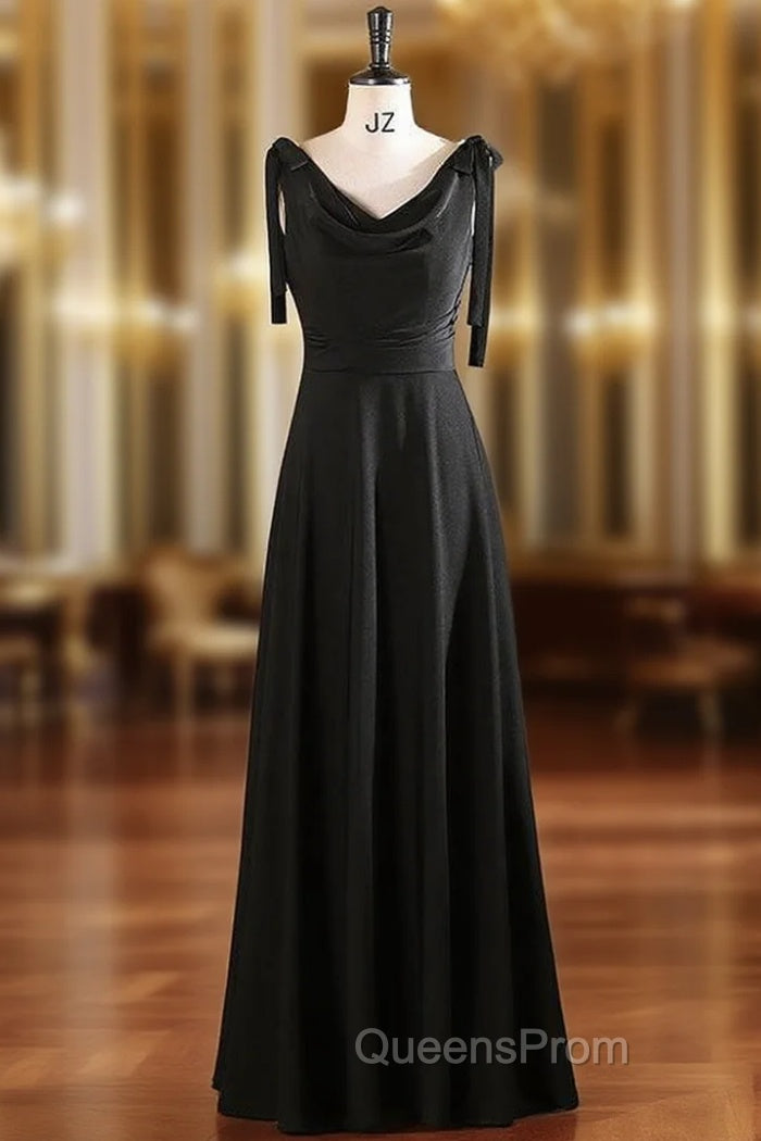 Black Straps Pleats Pearls Evening Prom Dress