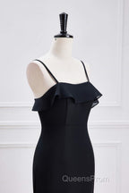 Black Straps Ruffle Multi-Layer Chiffon Maxi Dress