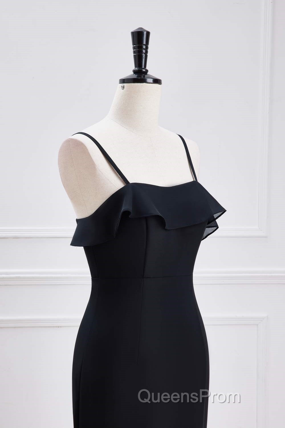Black Straps Ruffle Multi-Layer Chiffon Maxi Dress