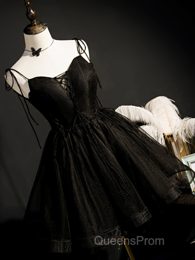 Black Straps Tulle Short Homecoming Dress Evening Prom Dress, Little Black Party Dress Secondary image