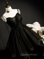 Black Straps Tulle Short Homecoming Dress Evening Prom Dress, Little Black Party Dress