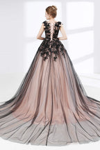 Black Sweetheart Applique Lace See Through Prom Dresses