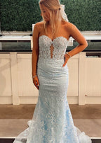 Black Sweetheart Lace Appliques Mermaid Long Prom Dress
