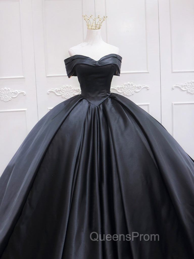 Black Sweetheart Neck Satin Long Evening Prom Gown, Black Sweet 16 Dress Secondary image