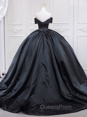 Black Sweetheart Neck Satin Long Evening Prom Gown, Black Sweet 16 Dress