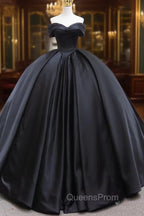 Black Sweetheart Neck Satin Long Evening Prom Gown, Black Sweet 16 Dress