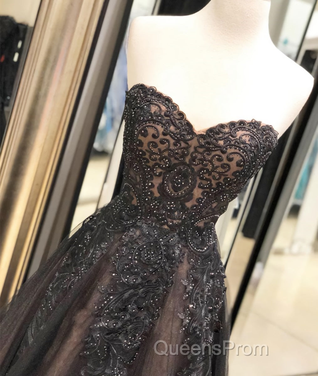 Black sweetheart neck tulle lace long Evening Prom Dress, black evening Dress Secondary image