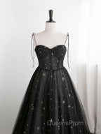 Black Sweetheart Neck Tulle Long Evening Prom Dress A Line Black Evening Dress