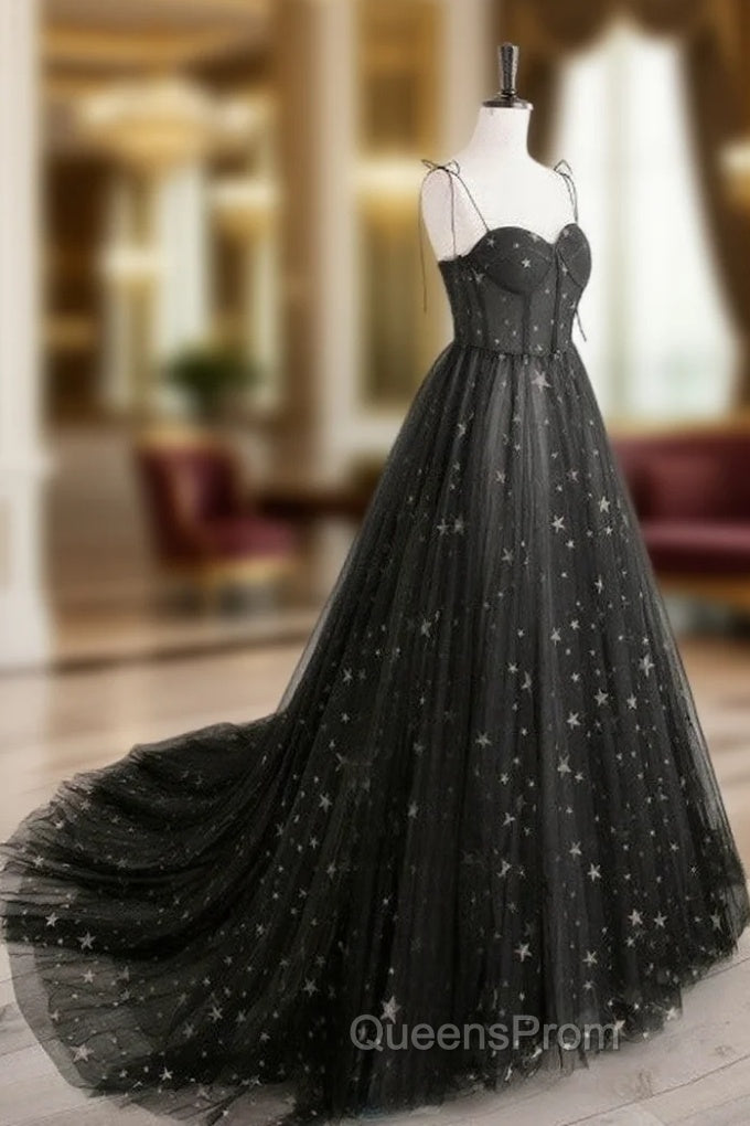 Black Sweetheart Neck Tulle Long Evening Prom Dress A Line Black Evening Dress Main image