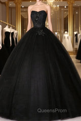 Black Sweetheart Neck Tulle Long Evening Prom Dress Black Evening Dress