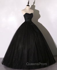 Black Sweetheart Neck Tulle Long Evening Prom Dress Black Evening Dress