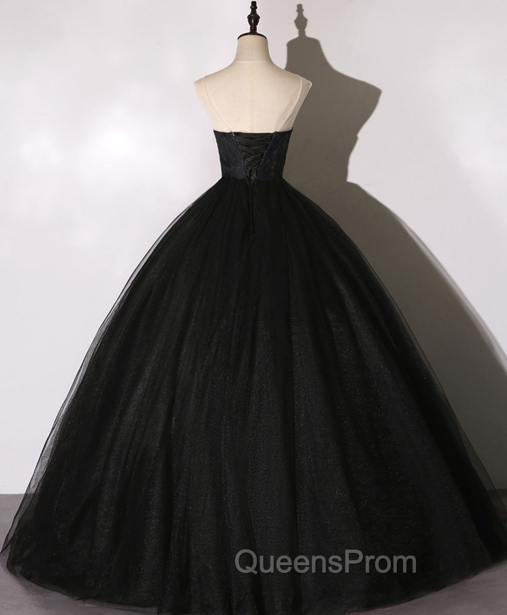 Black Sweetheart Neck Tulle Long Evening Prom Dress Black Evening Dress