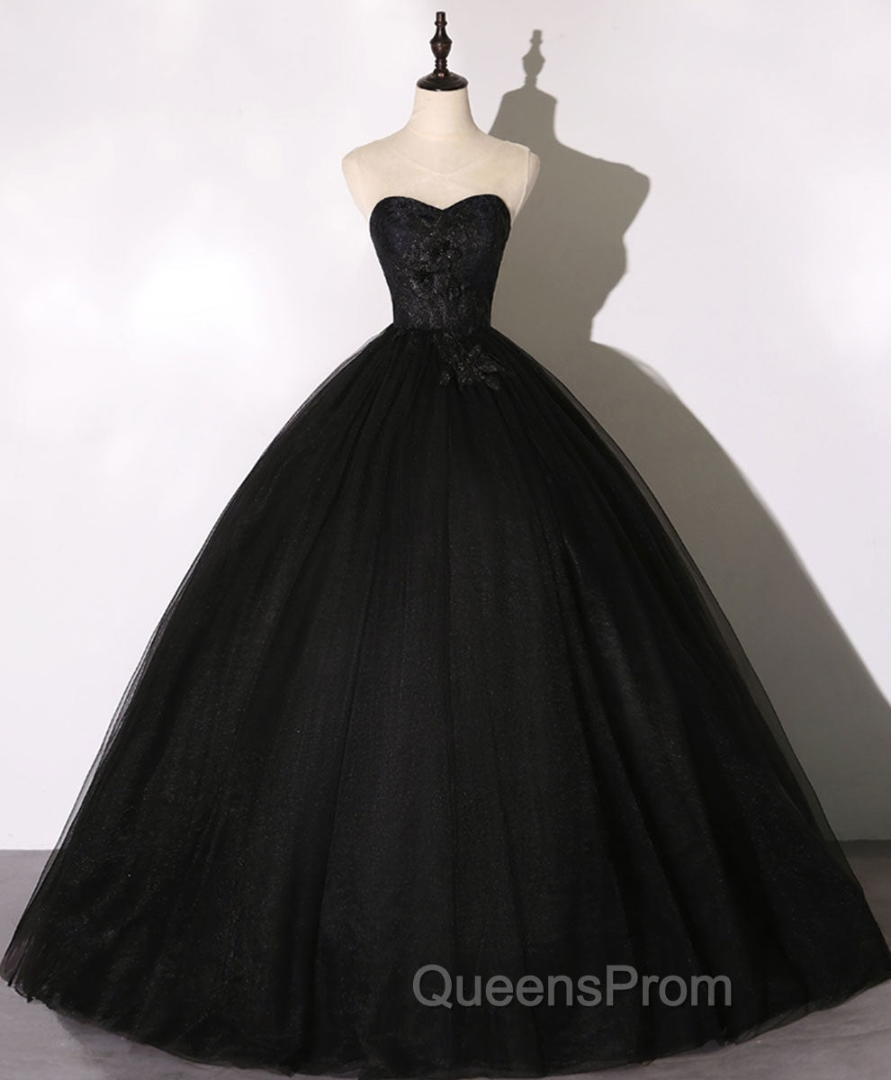 Black Sweetheart Neck Tulle Long Evening Prom Dress Black Evening Dress Main image