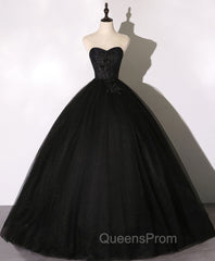 Black Sweetheart Neck Tulle Long Evening Prom Dress Black Evening Dress