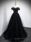 Black Sweetheart Off Shoulder Tulle Long Evening Prom Dress, Black Evening Dress