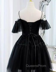 Black Sweetheart Straps Tulle Homecoming Dress, Black Off Shoulder Evening Prom Dress